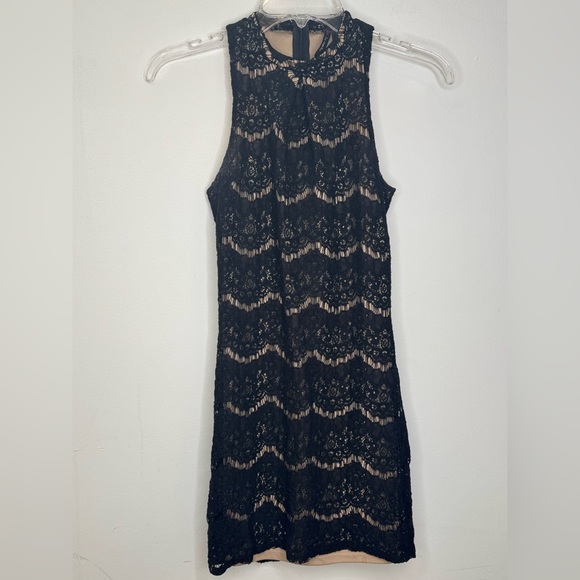 Fire Los Angeles Lace Overlay Mini Slip Dress Womens XS Black Sexy High Neck y2k - Picture 1 of 7